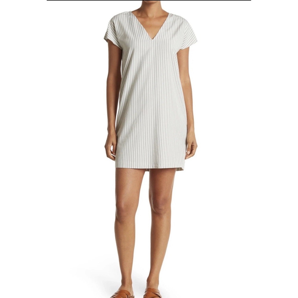Madewell Womens Button Back Stripe Dress In York Stripe Sage Mist | Size XS NWT